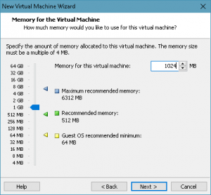 Figura 7: Configurar la memoria de la máquina virtual. Nos bastarán 1024MB de RAM