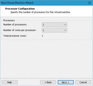 Figura 6: Configuración del procesador. Nos bastará con seleccionar un procesador y un core por procesador