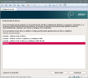 Figura 13: Particionado de discos: Elegiremos la opción Manual