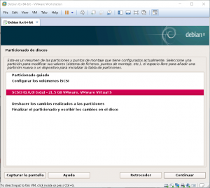 Figura 14: Particionado de discos: Seleccionamos el disco a particionar. En nuestro caso, el único que tenemos.