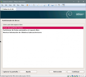 Figura 17: Particionado de discos: Seleccionar "Crear una partición nueva"