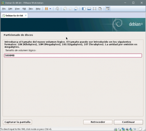 Figura 45: En este punto asignaremos un tamaño para el volumen logico.
