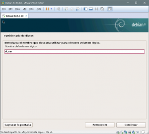 Figura 48: Introducimos el nombre para el volumen lógico. En nuestro ejemplo, crearemos uno para "/var"