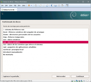 Figura 61: Seleccionamos el punto de montaje "/var"