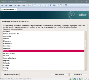 Figura 66: Selección del país cercano a nuestro equipo en la red.