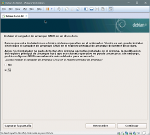 Figura 74: En este punto aceptaremos marcando "Sí" la instalación del "cargador de arranque GRUB"