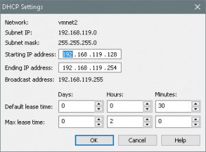 Figura 11: Configurar servidor DHCP de la red virtual personalizada.