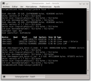 Resultado de ejecutar: fdisk -l