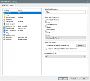 Figura 14: Otras opciones de configuración en VMware.