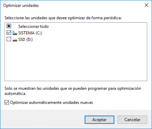 Seleccionar unidades a defragmentar.