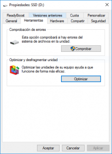 Herramientas en propiedades del disco.