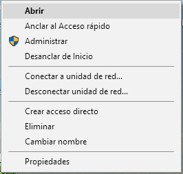 Menú contextual de propiedades de Este equipo