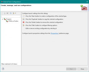 Eclipse: Administrador de external_tool configuration programs. HTML en Firefox