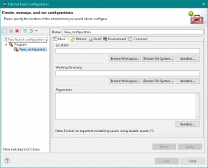 Eclipse: Administrador de external_tool configuration programs. New configuration