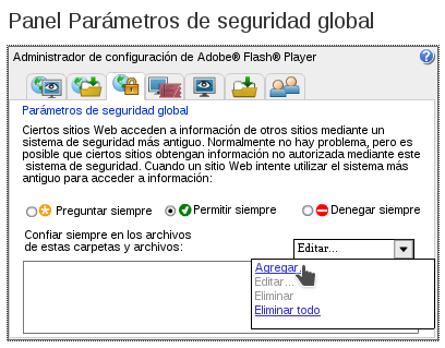 Panel parámetros de seguridad global de Flash Player - imagen 1