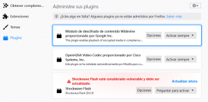 Administrador de complementos de Firefox