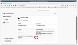 Opciones del plugin Shockwave Flash en Firefox