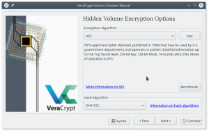 VeraCrypt: Opciones de cifrado del volumen oculto