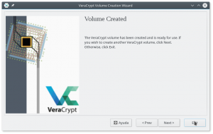 VeraCrypt: Aviso de Volumen creado y listo para su uso