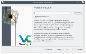 VeraCrypt: Elegir nombre y localización del Volumen
