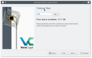 VeraCrypt: Establecer el tamaño del Volumen