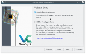 VeraCrypt: Seleccionar Tipo de Volumen Estándar