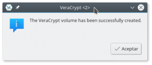 VeraCrypt: aviso volumen creado