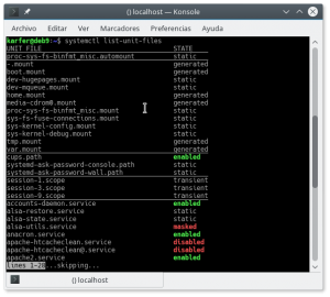 captura del comando: systemctl list-unit-files