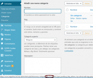 imagen de captura de pantalla del tag_ID de una categoría en WordPress