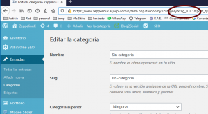 imagen de captura de pantalla del tag_ID de una categoría en WordPress