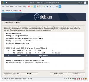 Figura 48:  Particionado de discos: Seleccionar espacio libre para la partición LVM