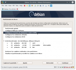 Figura 55: Tras definir el "volumen físico LVM" pasamos  a configurar el "gestor de volúmenes lógicos".