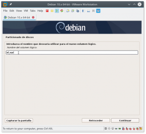 Figura 66: Introducimos el nombre para el volumen lógico. En nuestro ejemplo, crearemos uno para "/var".