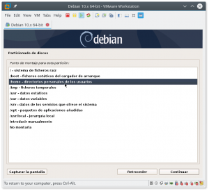 Figura 73: Seleccionamos el punto de montaje "/home".