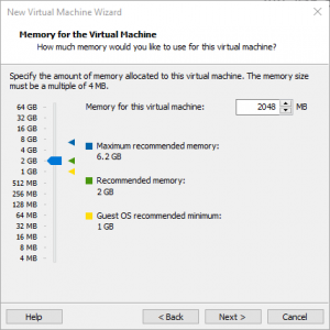Figura 7: Configurar la memoria de la máquina virtual. Le daremos 2048MB de RAM