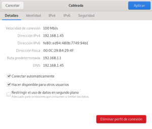 Configurar entorno de red: Configuración de red GNOME: Preferencias del sistema - Red