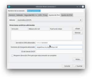 Configurar entorno de red: Interfaz del Editor de conexiones de red de Gnome: configuración de IPv4