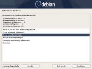 Instalar Debian: Figura 31: Configurar LVM: Crear un volumen lógico.
