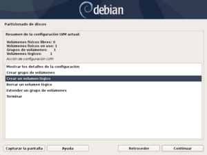 Figura 31: Configurar LVM: Crear un volumen lógico.
