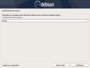 Instalar Debian: Figura 33: Configurar LVM: Crear un volumen lógico: Darle un nombre.