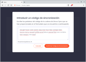 Brave Sync: confirmar código de sincronización