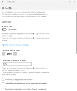 Configuración del sistema: Opciones Lupa de Windows - Primera parte