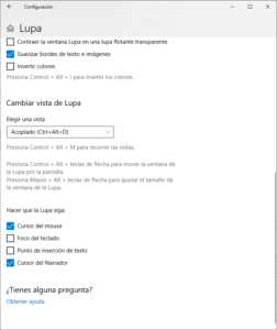 Configuración del sistema: Opciones Lupa de Windows - Segunda parte
