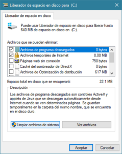 Herramientas administrativas: Liberador de espacio en disco
