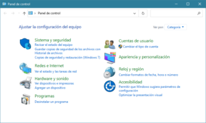 Imagen del Panel de control de Windows