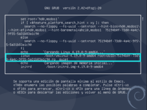 GRUB: buscar opciones de arranque. Contraseña de root