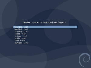 Sistema de archivos en modo solo lectura (read-only file system)-Seleccionar el idioma del LiveCD
