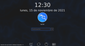 Pantalla de inicio de sesión SDDM. KDE Plasma en Kali